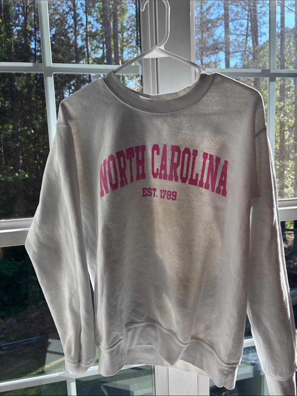 North Carolina Pink Logo White Crewneck Sweatshirt